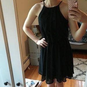 Francesca's Black Chiffon A-Line High Neck Dress